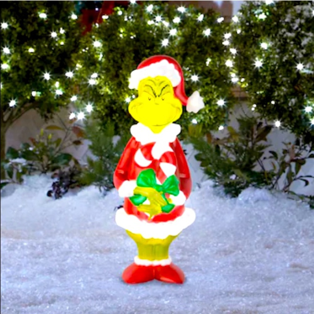 Christmas Grinch Holding Candy Cane Blow Mold
